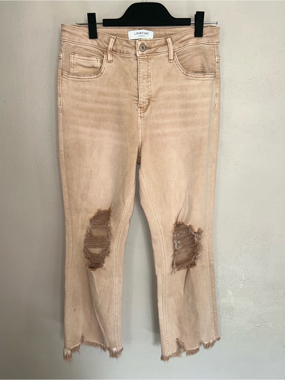 Lovervet Beige Distressed Cropped Jeans